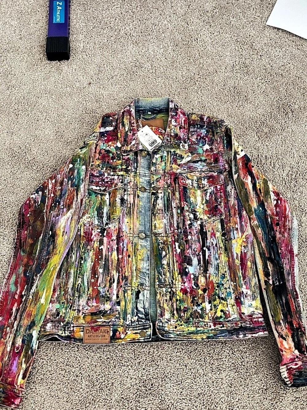 Danyaki Ideation Apron Abstract Denim Jacket in Multicolor Size Large NWT